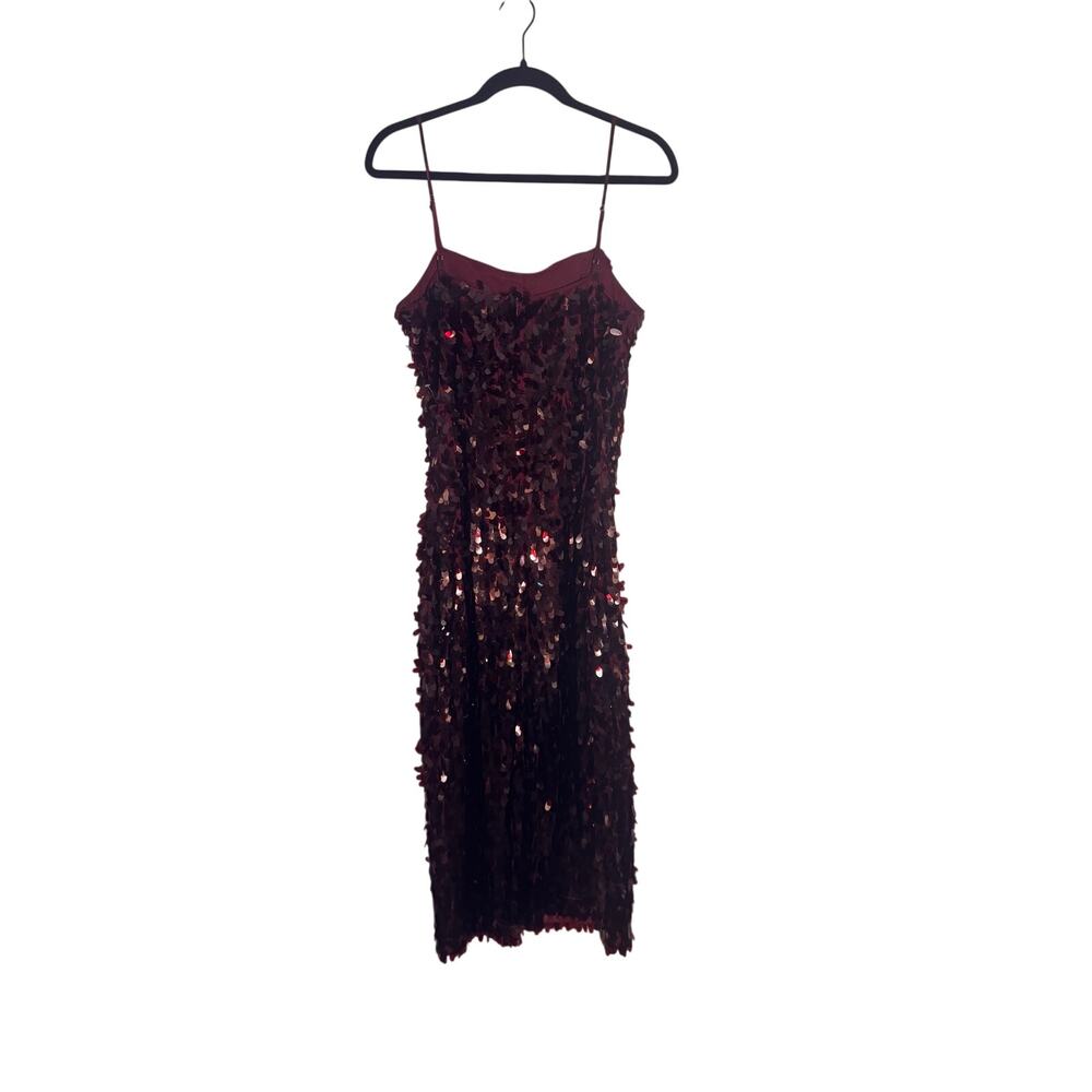 Avec Les Filles Burgundy Sequin Slip Midi Dress Square Neck 10